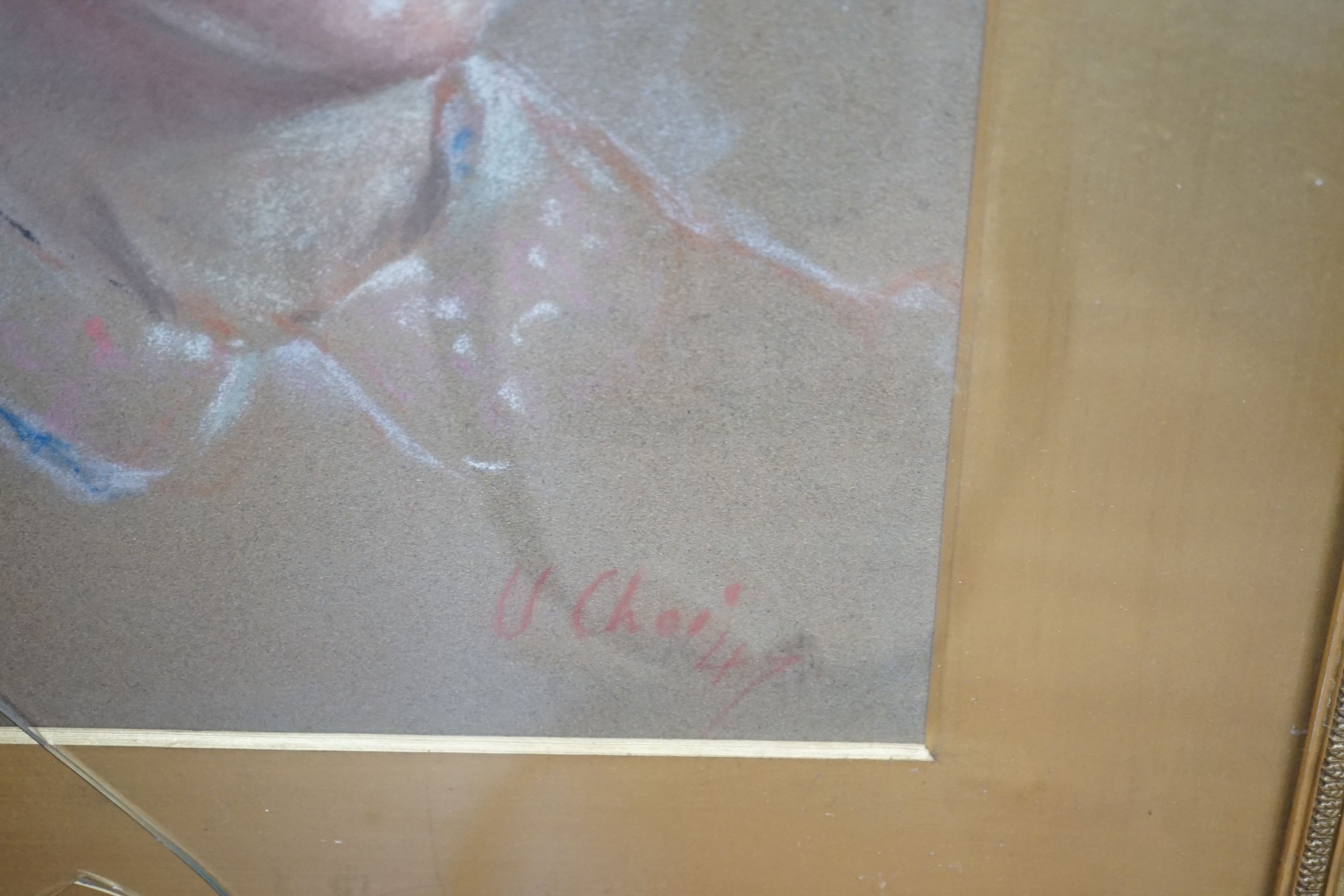 U. Choi, pastel, Portrait of a child, signed and dated '47, 36 x 26cm